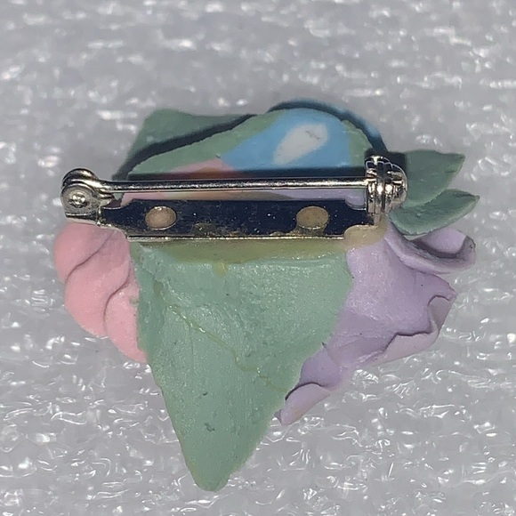 Ceramic Blue, Pink, & Violet Roses Brooch Pin - Picture 8 of 14